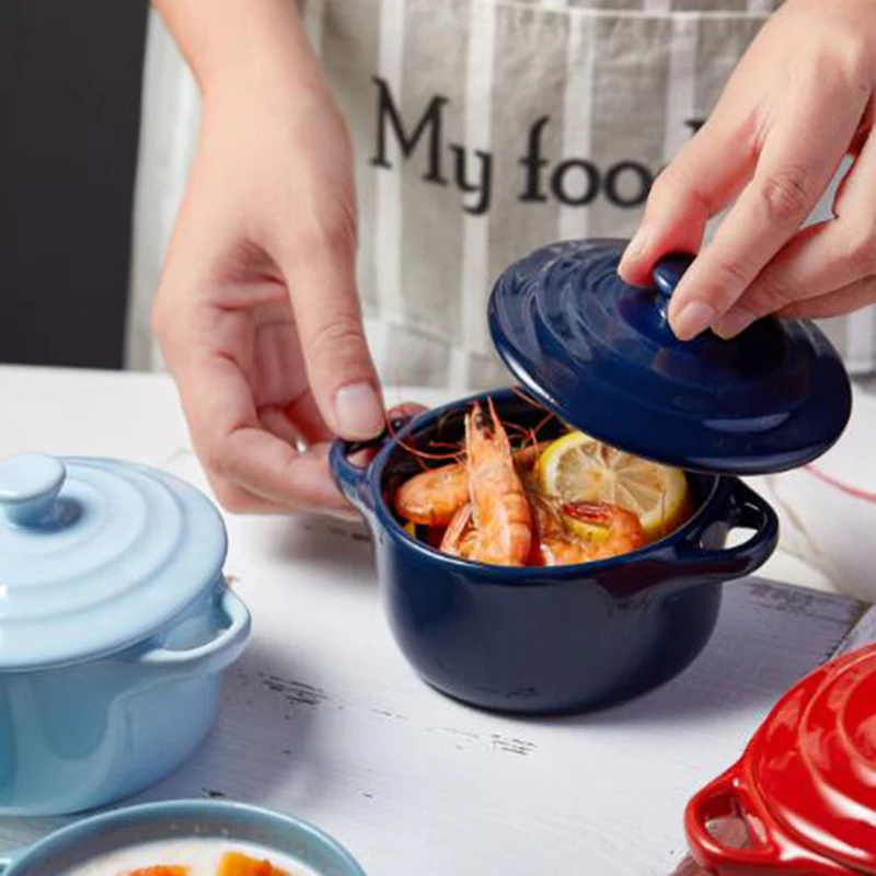 Керамическая цветная глазурованная двойная Ушная чаша с крышкой для тушения яиц