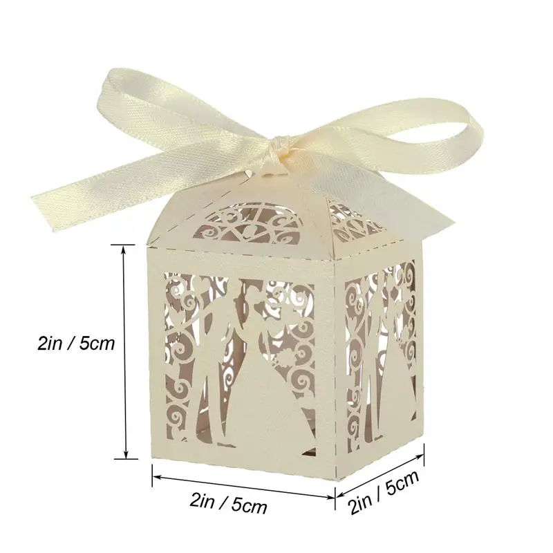 

Couple Design Luxury Lase Cut Wedding Sweets Candy Gift Favour Boxes with Ribbon Table Decorations (Creamy-white)