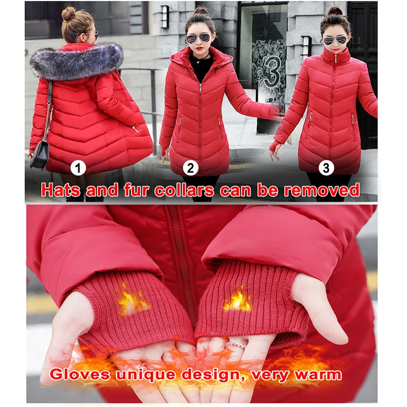 

2021 new Fashion Winter Jacket Women Big Fur Cotton Padded Thick Down Parkas X-Long Female Jacket Coat Slim Warm Winter Outwear