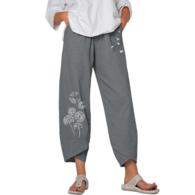 

Брюки женские с принтом одуванчика и бабочки, повседневные свободные штаны с карманами, брюки с принтом одуванчика, бабочки, наряд на лето