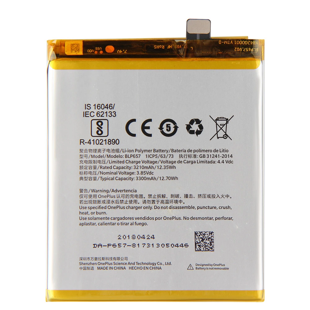 Оригинальный сменный аккумулятор для телефона OnePlus 1 2 3T 5 5T 6 6T 7 Pro 7T BLP657 BLP637 BLP597 BLP685