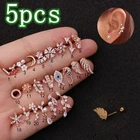 5 шт набор крыла с рыбками и цветочком, кактус ухо шпильки спирали из нержавеющей стали, раковины козелка кольцо Лабрет, украшение для пирсинга перегородки носа серьги ювелирные изделия для пирсинга