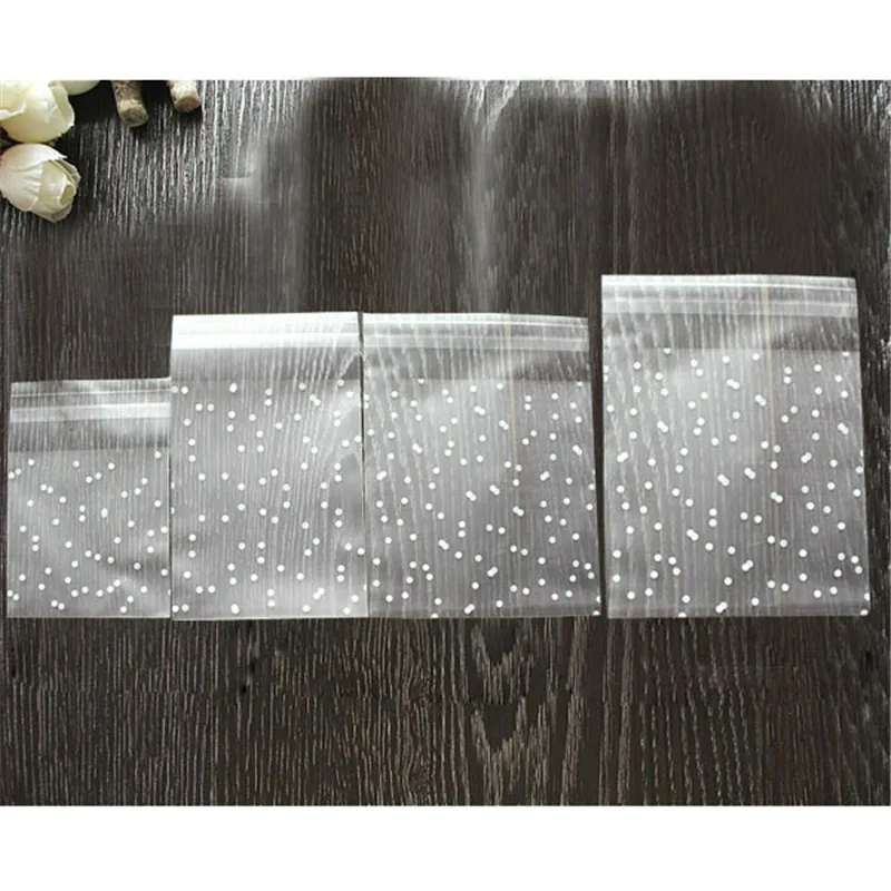 

100pcs/lot Translucent dots Plastic cookie packaging bags cupcake wrapper self adhesive bags Birthday Party Wedding decorations