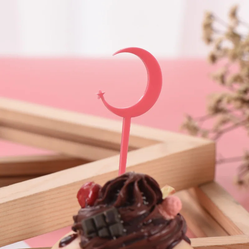 Акриловые золотой розовый милый Луна Форма Мультфильм Кубок торт Топпер флажки