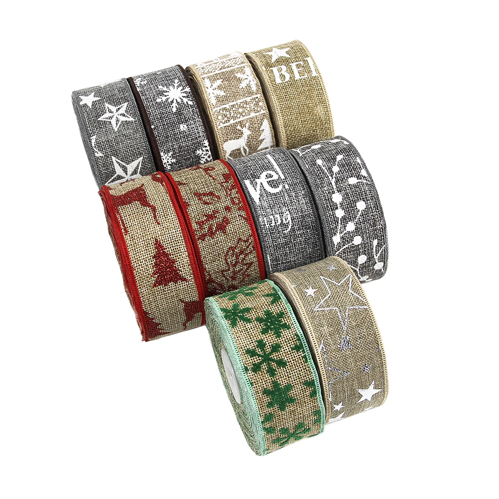 С изображением рождественского цветка набивная льняная лента 25yds DIY материалы