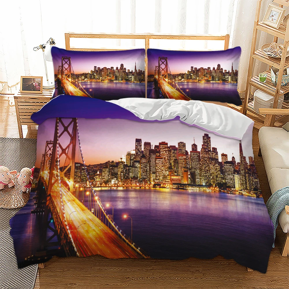 

Neuheit Geschenk San Francisco Golden Gate Bridge Gebäude Bettwäsche Set Quilt Duvet Abdeckung + Kissen Fall Königin/König Stadt