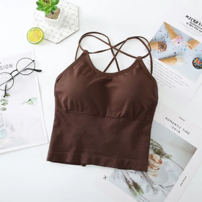 

Women Fashion Backless Sexy Tank Top Camisole Cross Beauty Back Wrapped Chest Stretch Solid Color Wire Free Camisole Underwear