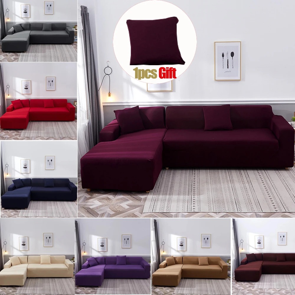 Эластичные чехлы для диванов гостиной однотонные угловые Чехлы угловых накидки