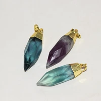 natural green fluorite quartz pendant for jewelry making women 2022 gold plating stone bullet gem necklace point rainbow 5pc