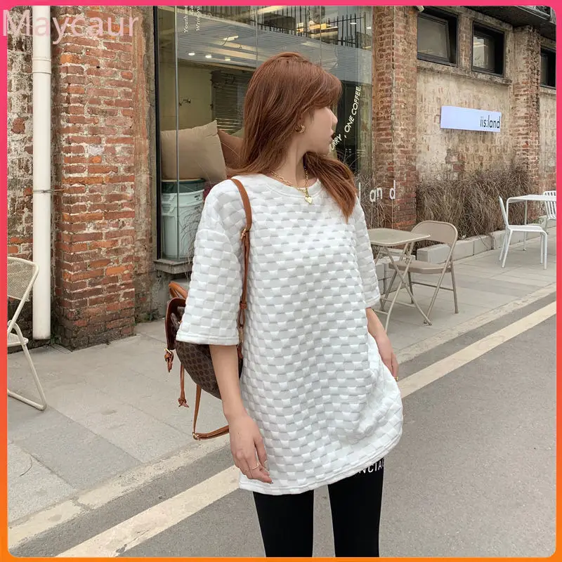 

Tshirt Women's Extra Large Size Women's White Short Sleeve T-shirt Women's Loose Summer Wear Ins Trendy Half Sleeve Padded Top