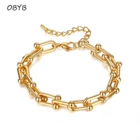 gold thick cuban chain bracelet for womenmen couple creative vintage u shape chunky chain fine birthday gift summer jewelry