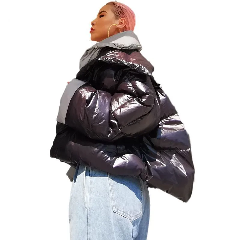 

Новинка 2020, Модный женский пуховик с рукавами-фонариками в стиле пэчворк, женские куртки из двух частей белой утки, уплотненное свободное ко...