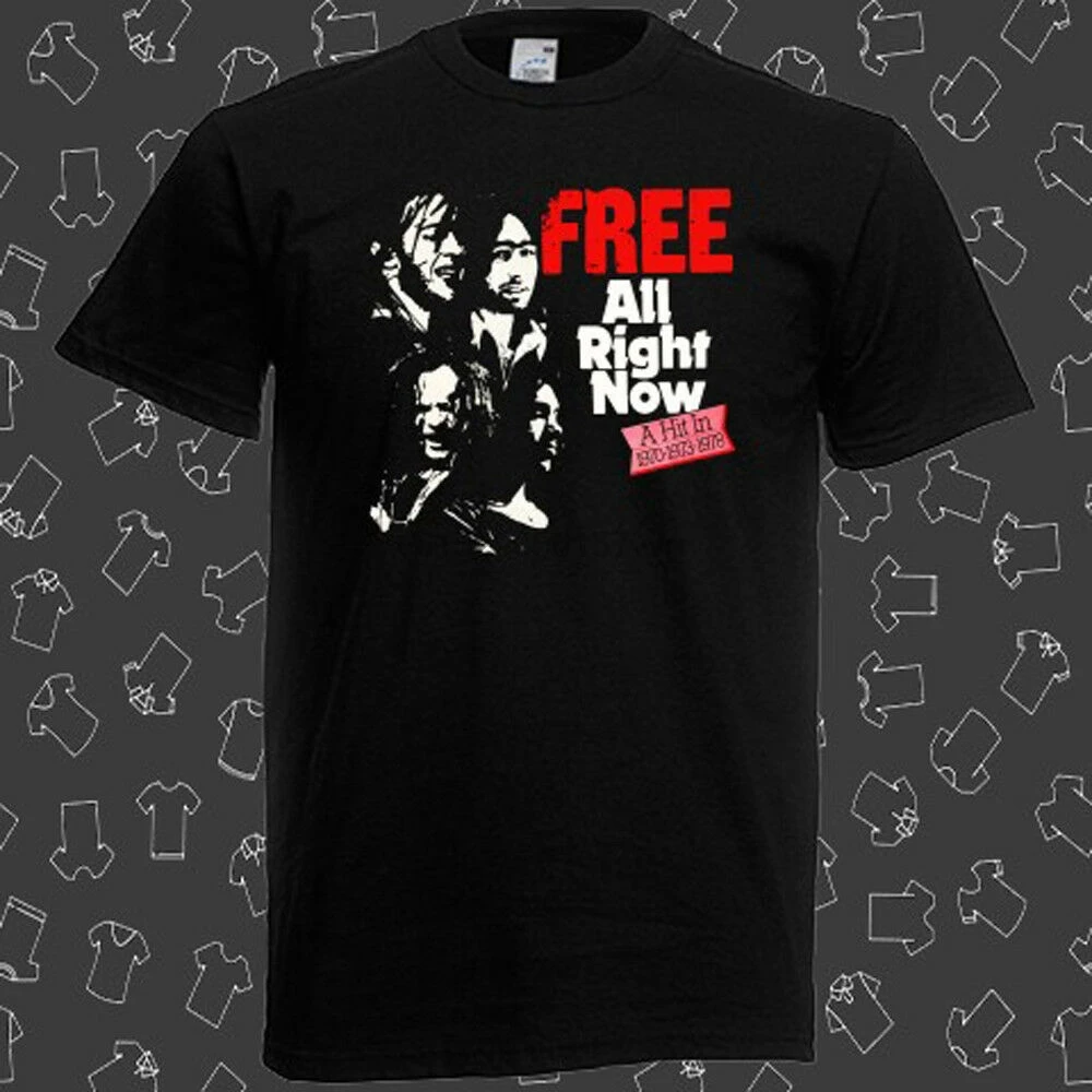 Мужская черная футболка FREE Band All Right Now Rock Legend| |