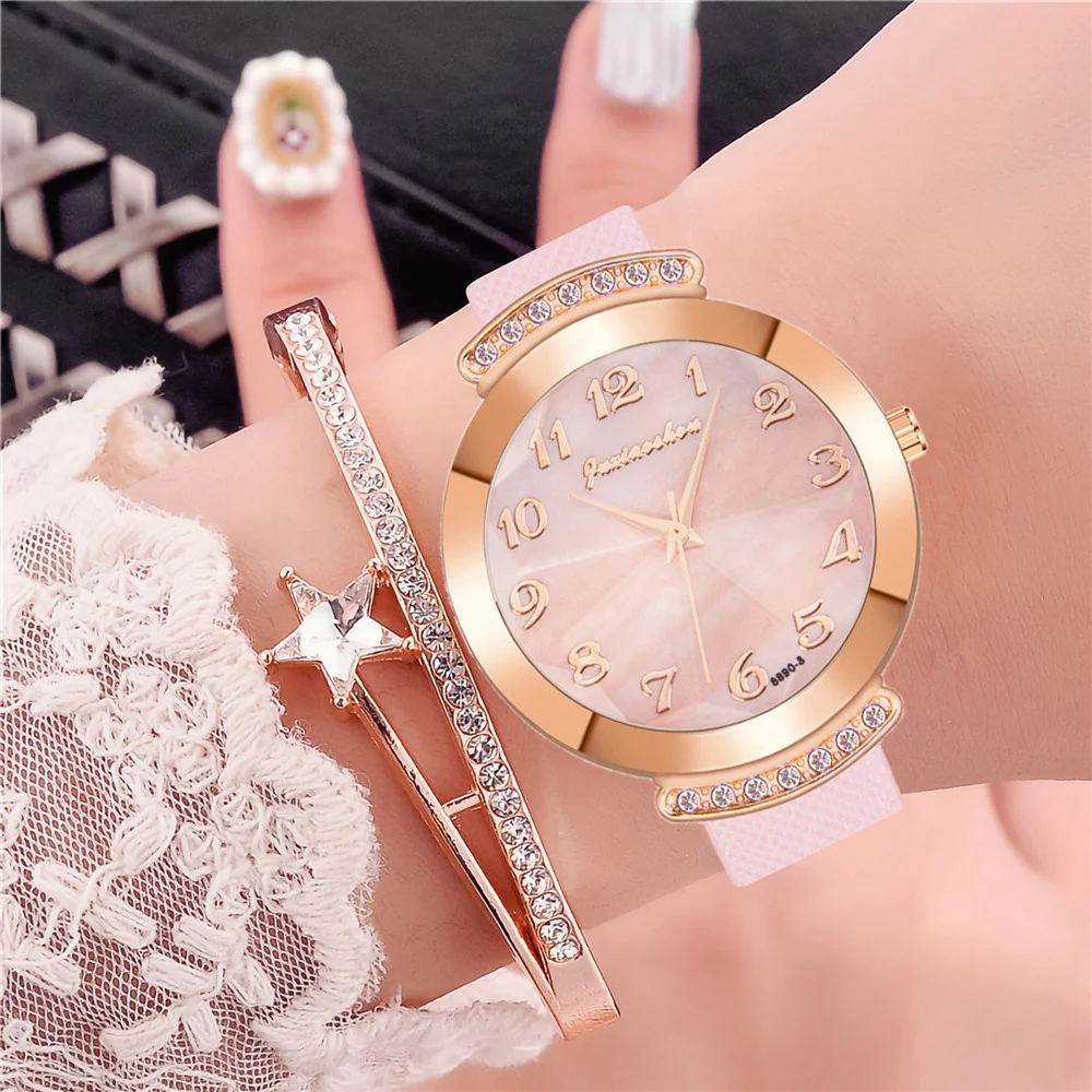 Женские Модные Зеленые часы с арабскими цифрами простые женские кварцевые