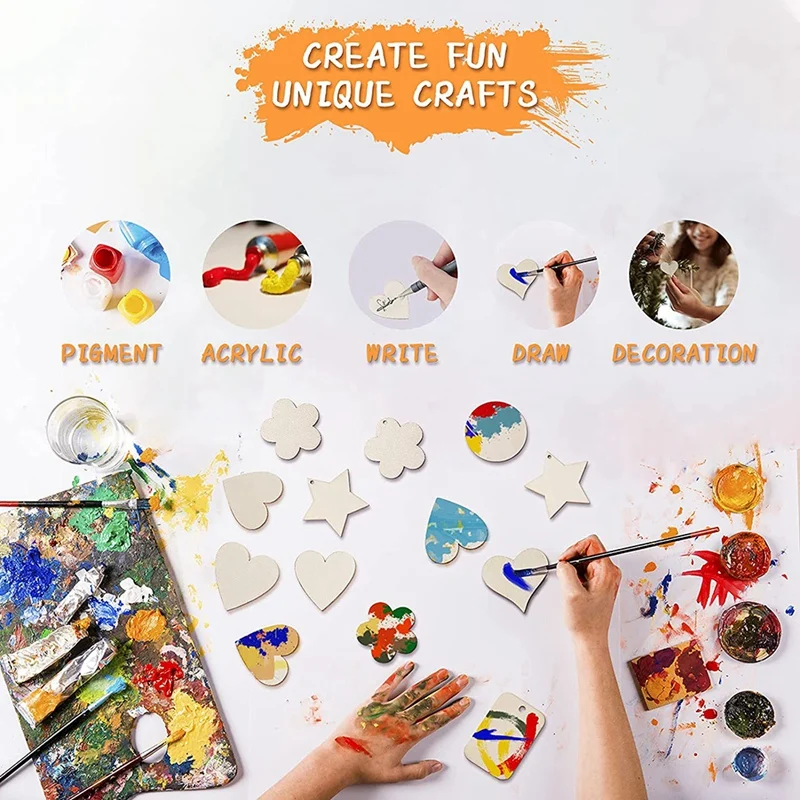 Акция! 100 шт. 2-дюймовые деревянные ломтики в форме цветка Пустые бирки с