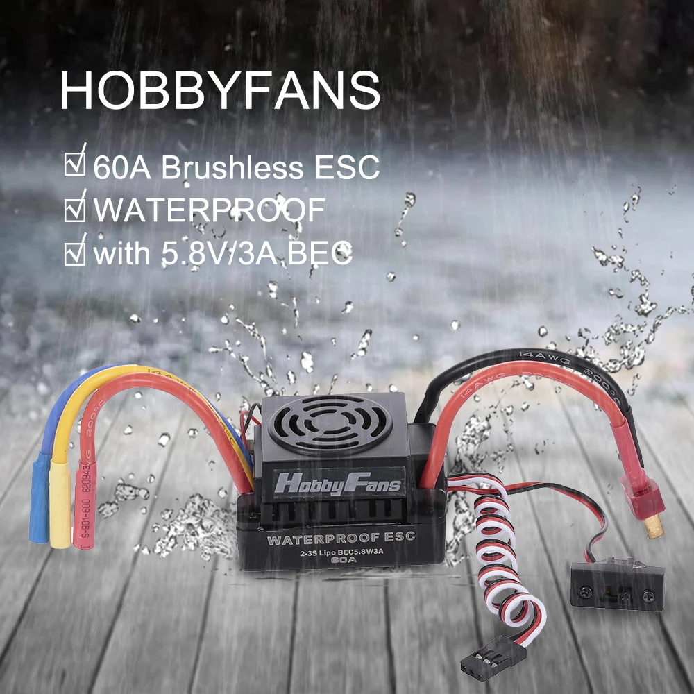 Бесщеточный двигатель с радиатором и 60A ESC водонепроницаемостью BEC для 1/10 RC Car Truck