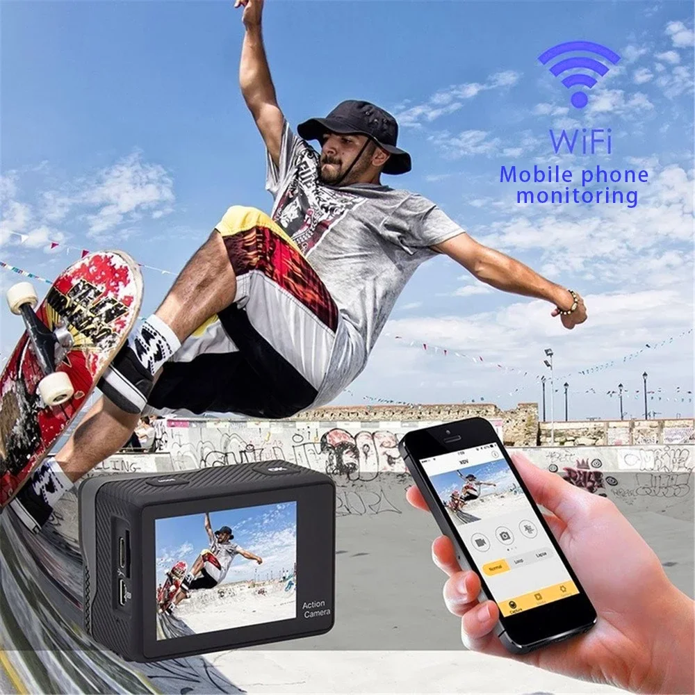 Скидка Экшн-камера 4K Ultra HD, сенсорный экран, двойной ЖК-дисплей, Wi-Fi, 20 МП, 30 м