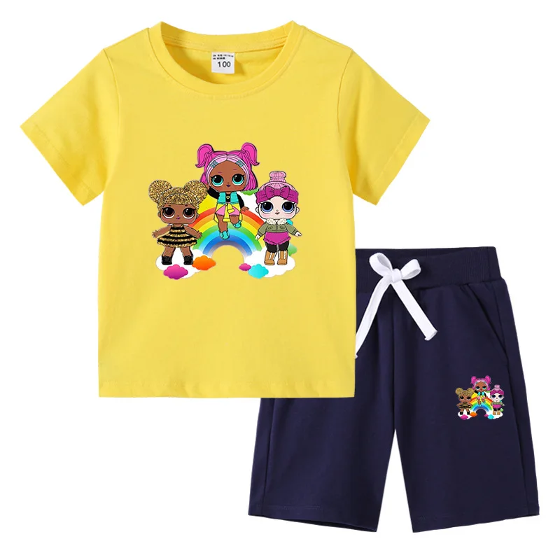 

Surprise Boys Pajamas Set Shorts Short Sleeve T-shirt Summer Baby Girl Clothes New Cotton Kids Clothes Girls Lace Up Tracksuit