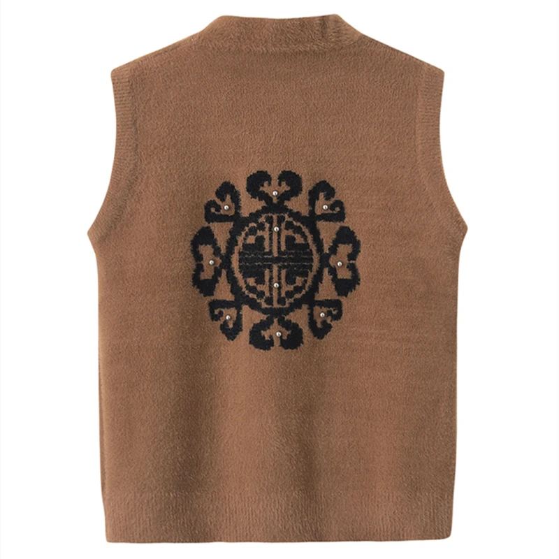 Жилет женский из искусственной норки шерстяной с V-образным вырезом - купить по