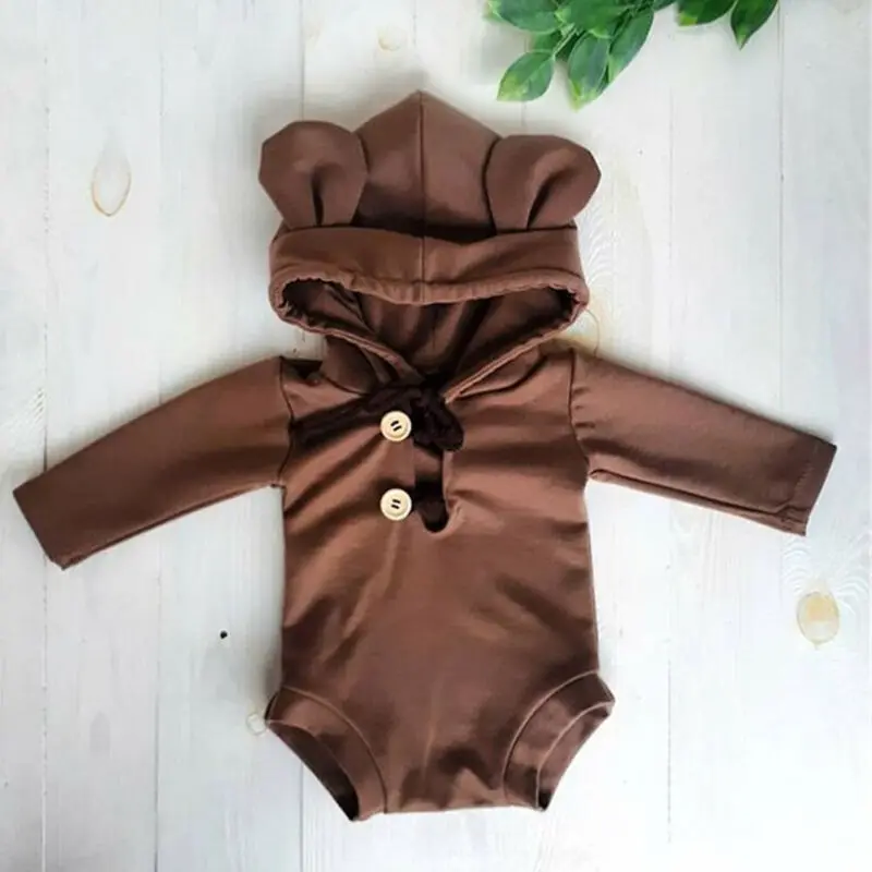 Newborn Baby Kids Girl Boy Hooded Long Sleeve Cute Bear Ear Romper Bodysuit Jumpsuit Cotton Clothes Outfits Autumn 0-18M | Мать и ребенок