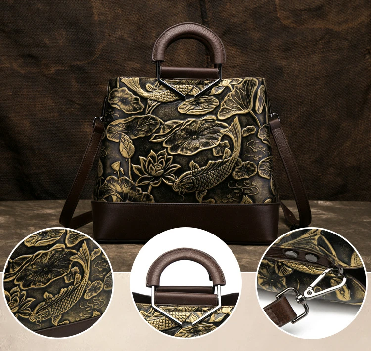 

Women Handbags Genuine Cowhide Leather Bag Ladies Fashion Luxury Handmade Embossing Shoulder Crossbody bags Backpack For Females
