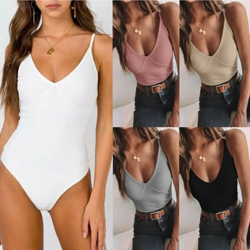 Women Body V Neck Strappy Bodysuit Lingerie Sleeveless Stretch Leotard Jumpsuit Top Summer Hot Fall Basic | Женская одежда