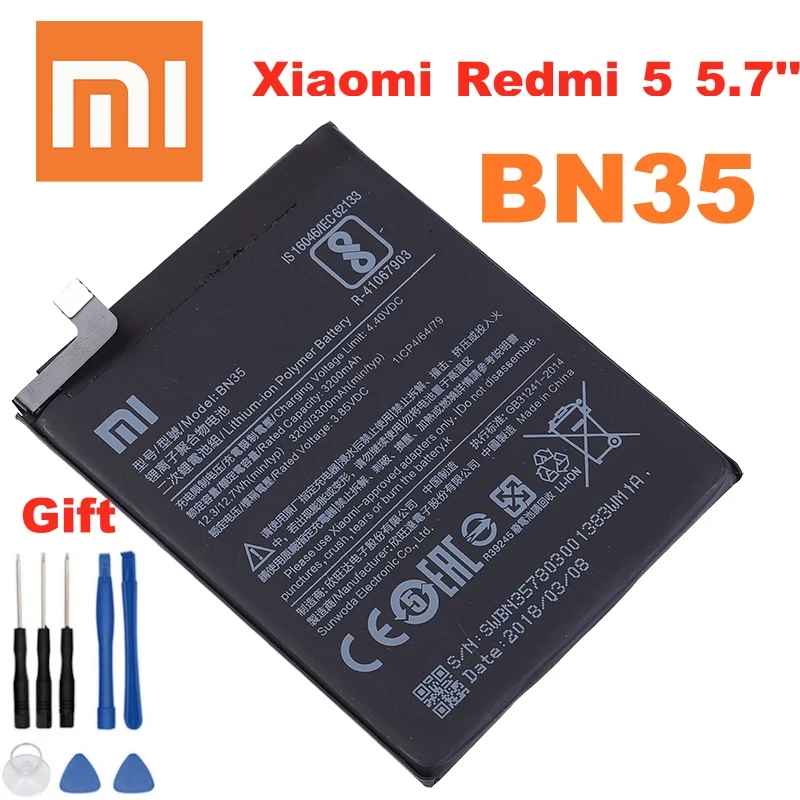 100% оригинал XiaoMi bn35 батарея BN35 Xiaomi Redmi 5 7 &quotЗапасная 3200mAh аккумулятор высокой