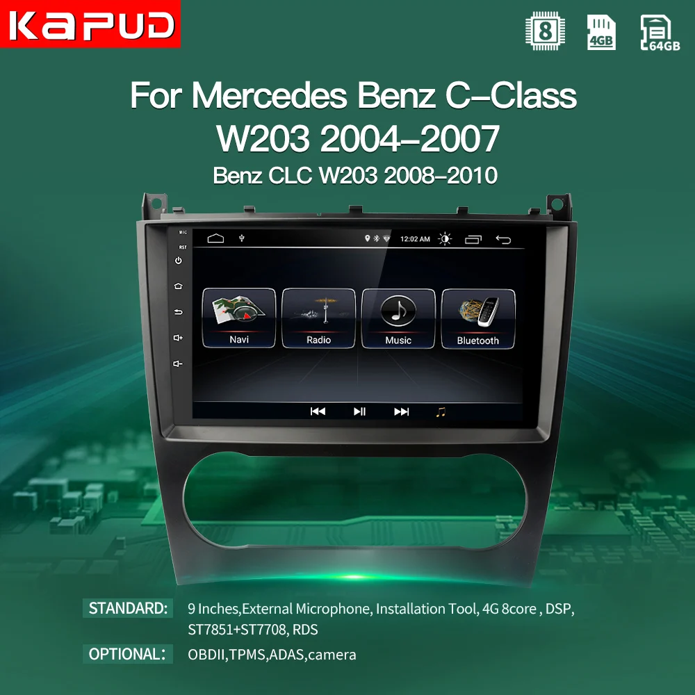 KapudAndroid 10 0 Авторадио GPS стерео навигатор плеер для Mercedes Benz W203 CLK C200 9