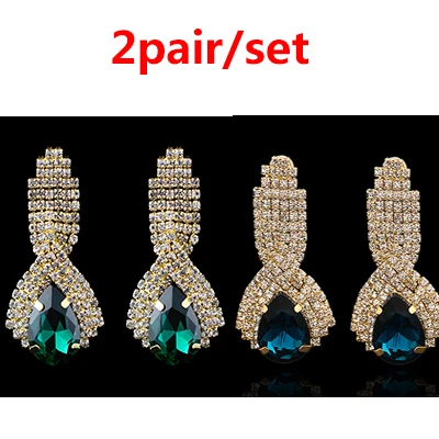 2Pair Style 14 19 стилей Висячие драгоценные камни стразы длинные висячие серьги для женщин ювелирные изделия посеребренные полые металлические висячие серьги - Окраска металла: 2Pair Style 14