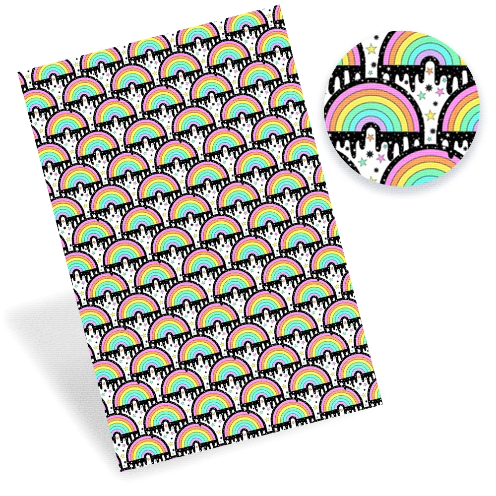 

CHEER BOWS 22*30cm/A4 1pc Faux Leather Sheets Cute Cartoon Rainbow Printed Synthetic Leather Fabric For Crafts DIY Hair Bows Bag