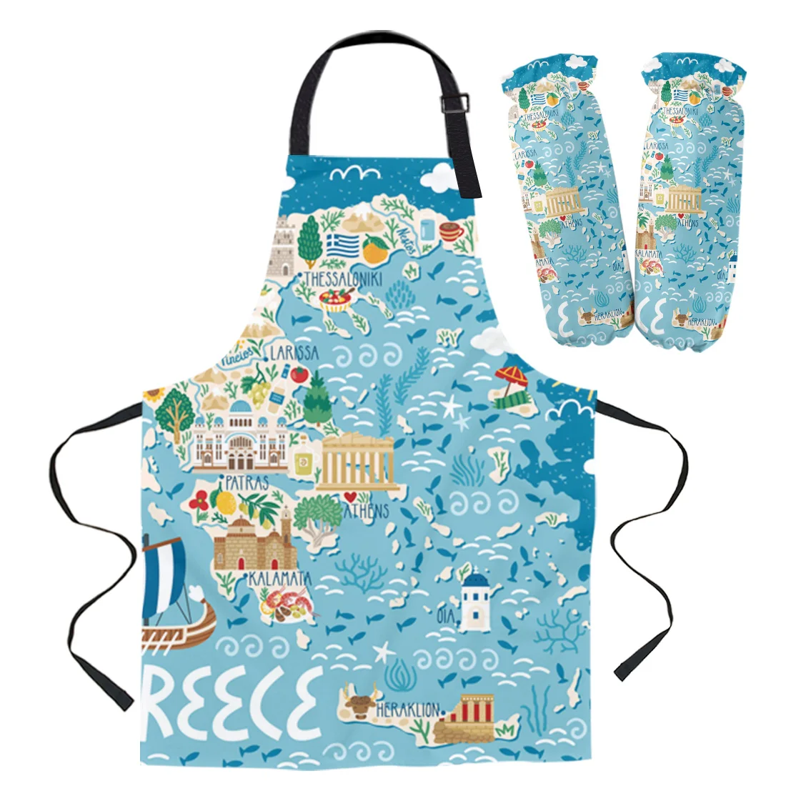 Греческий Остров карта мультяшный фартук с нарукавником перчатки прокладки для