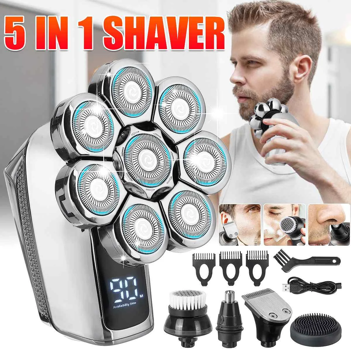 

8 Blades Multi Grooming Kit Digital Display Electric Shaver Hair Trimmer Beard Rlectric Razor Wet Dry Men Facial Shaving Machine
