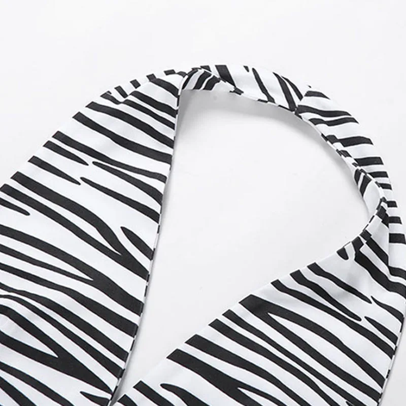 Женский топ с принтом зебры Plugalong облегающий лямкой на шее и круглым вырезом