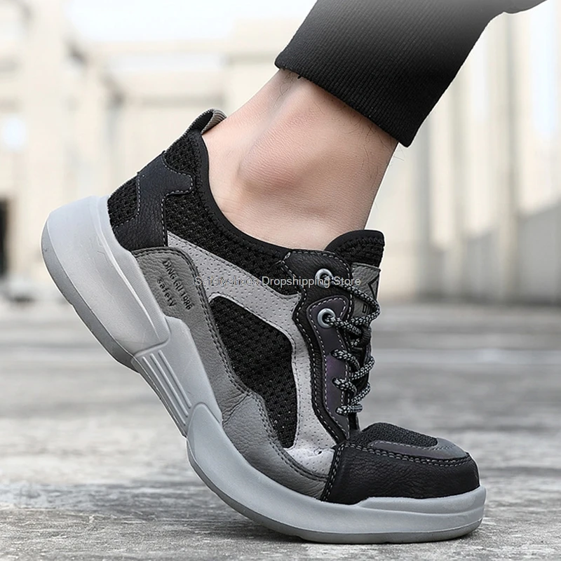 

Summer Safety Shoes Men Mesh Breathable Steel Toe Cap Anti-smash Work Sneaker Light Male Work Shoes Protective Footwear Security