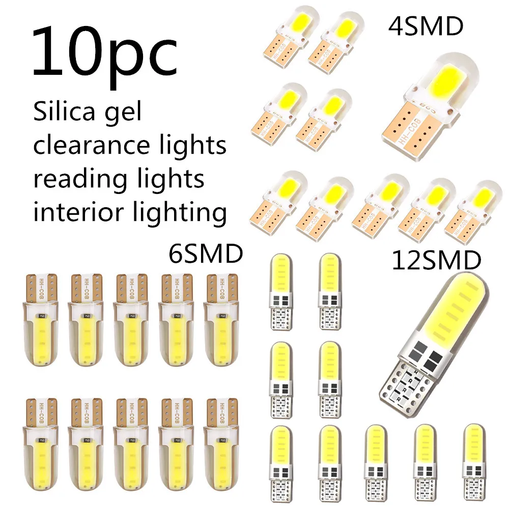10 шт., размер: 4/8/12SMD яркий белый початок W5W T10 194 168 светодиодная лампочка для салона автомобиля Canbus 12 В для чтения автомобиля боковое освещение лампа габаритного фонаря
