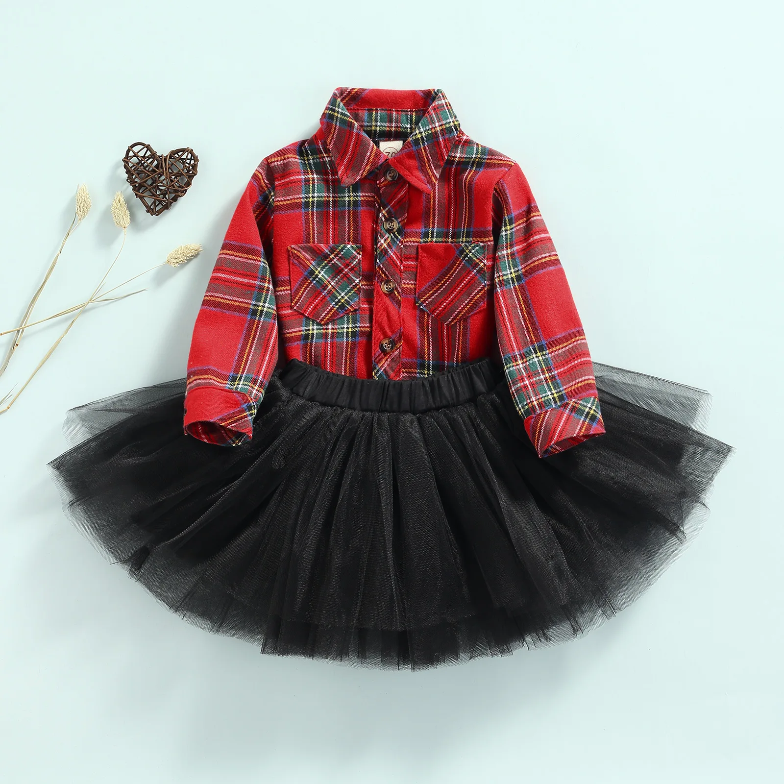 

Детская рубашка с длинным рукавом + сетчатая мини-юбка, комплект из многослойной пряжи с британским клетчатым принтом, милая весенне-осення...