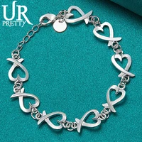 urpretty 925 sterling silver love full heart chain bracelet for women wedding engagement charm jewelry