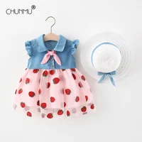 toddler baby princess dresses 2021 summer newbron baby lace strawberry prints dresses kids girls casual vestidos with hat 2pcs