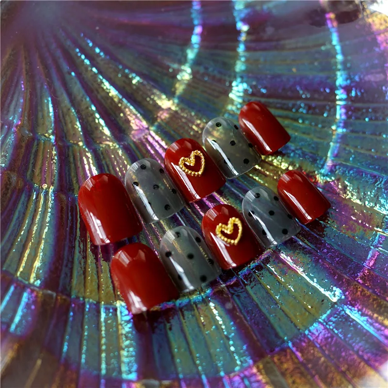 24 шт./компл. золотые наклейки в форме сердца накладные ногти с полным покрытием