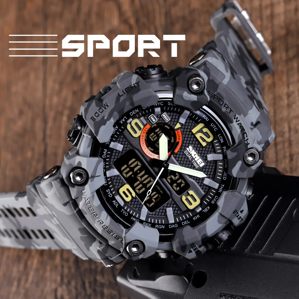 

SKMEI Japan Digital movement Men Watch Dual Display Analog Sport Wristwatch 5Bar Waterproof Electronic Watches Relogio Masculino