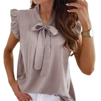 80 dropshipping2021 summer womens blouses short sleeved top polka dot ruffled bow shirt casual for dating wear