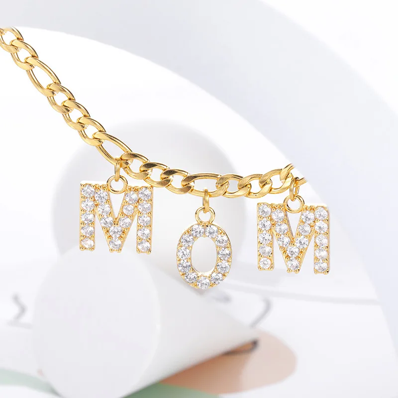 

DIY Personalized Custom Zirconia Letter Combination Necklace Stainless Steel Chain Bling English Name Words Private Pendant