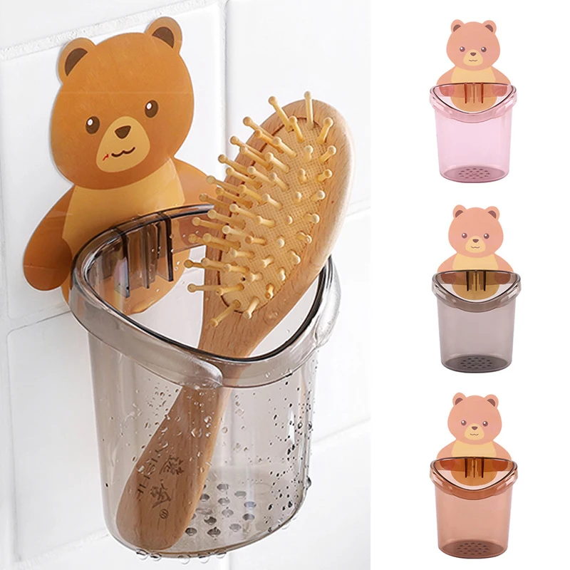

1pcs bathroom punch-free self-adhesive creative cup holder wall-mounted bear toothbrush cup holder cartoon mouthwash cup holder