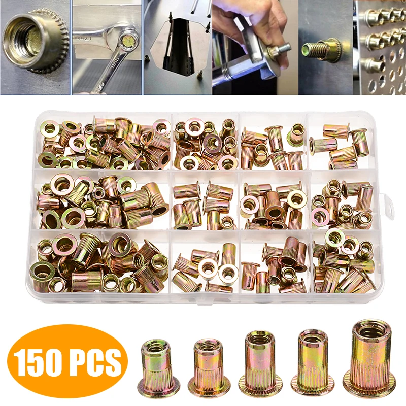 150 шт. Авто SAE заклепки гайка набор Rivnut Nutsert 1/4 20 10 32 24 8 6 инструмент для ремонта
