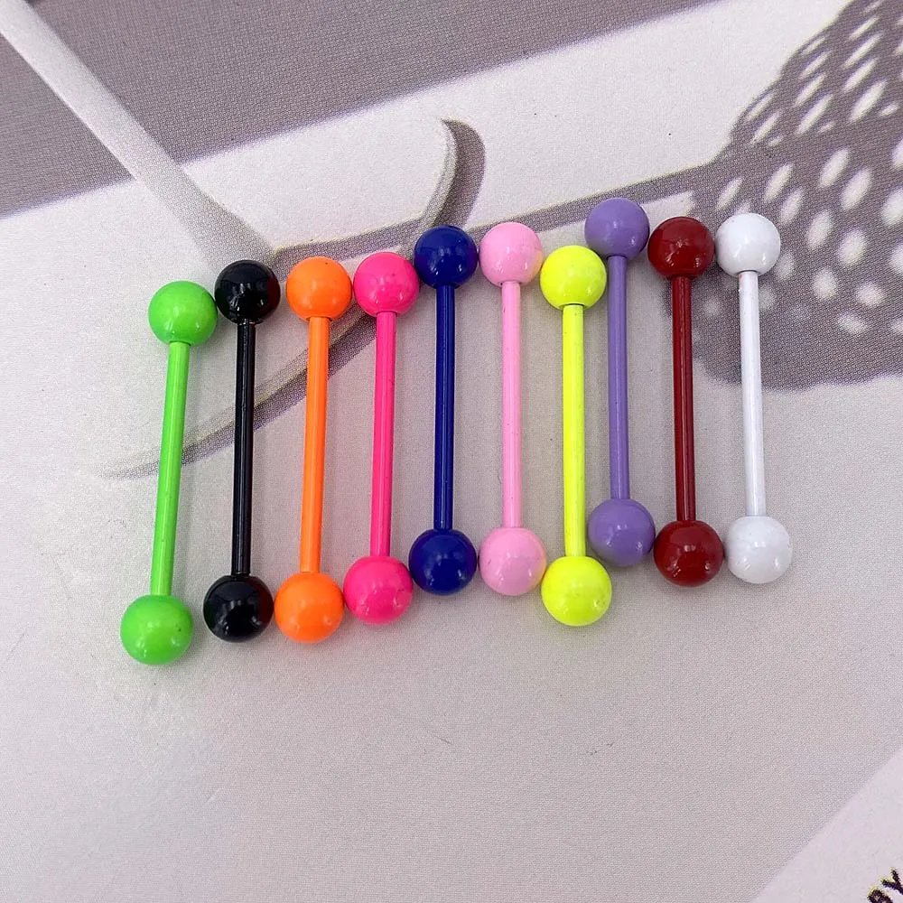 

10PCS/Lot Mix Color Tongue Barbell Ring Stainless Steel Tongue Piercing Wholesale Piercing Tongue Piercing Body Jewelry