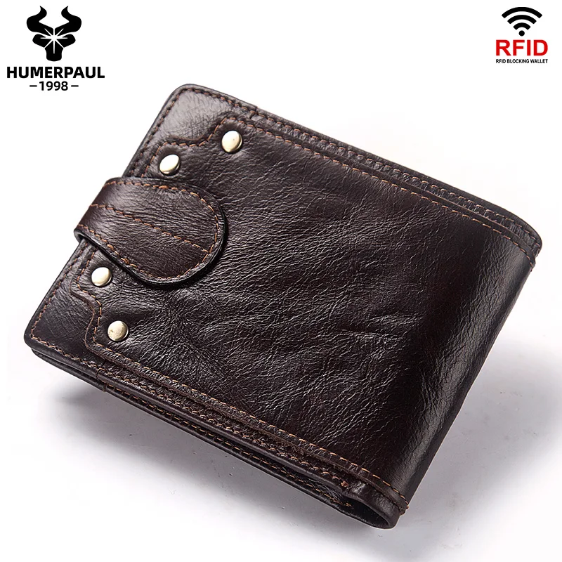 Кошелек мужской из натуральной кожи с RFID защитой маленький бумажник держателем