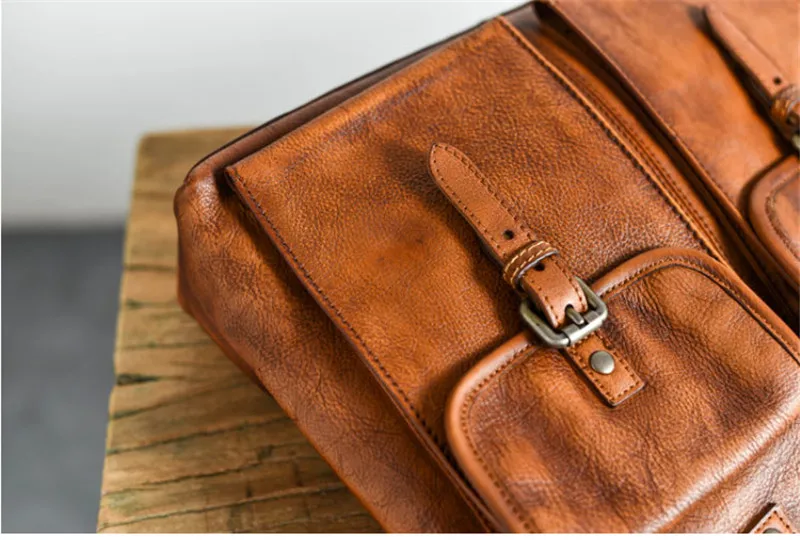 Fashion casual high quality natural genuine leather men's briefcase luxury real leather portable working brown messenger bag