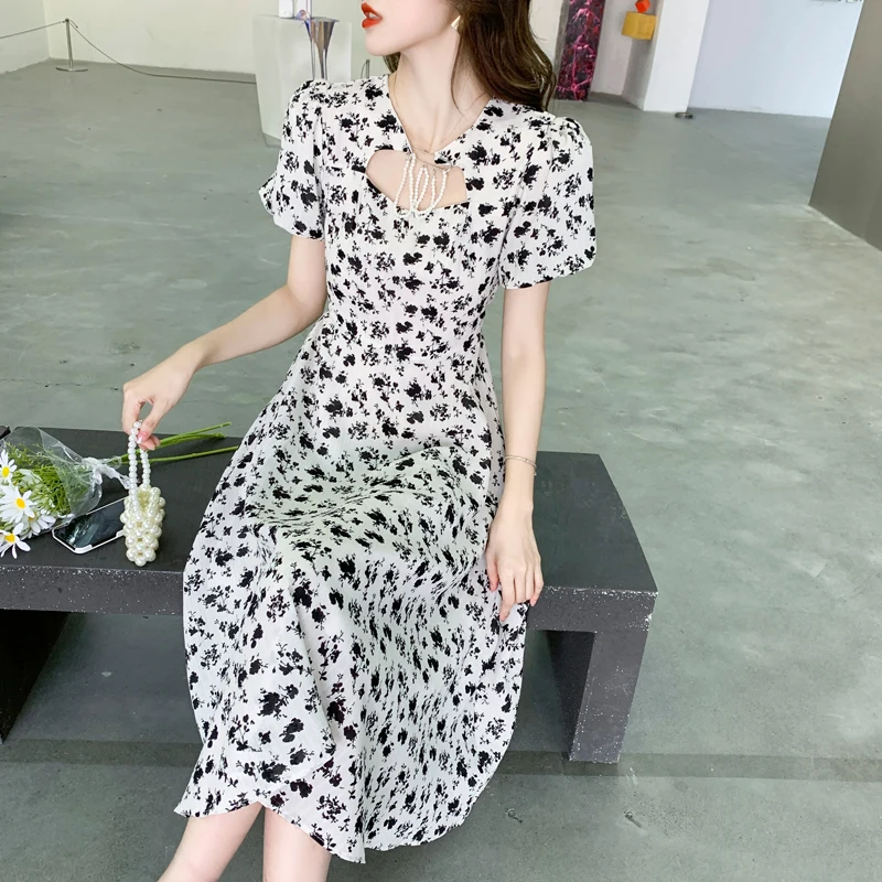 

Summer small chic design feeling restoring ancient ways the new ink printed chiffon dress sense of senior full-skirted dress