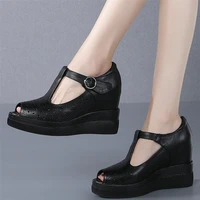 platform pumps women genuine leather wedges high heel gladiator sandals female summer peep toe fashion sneakers casual shoes