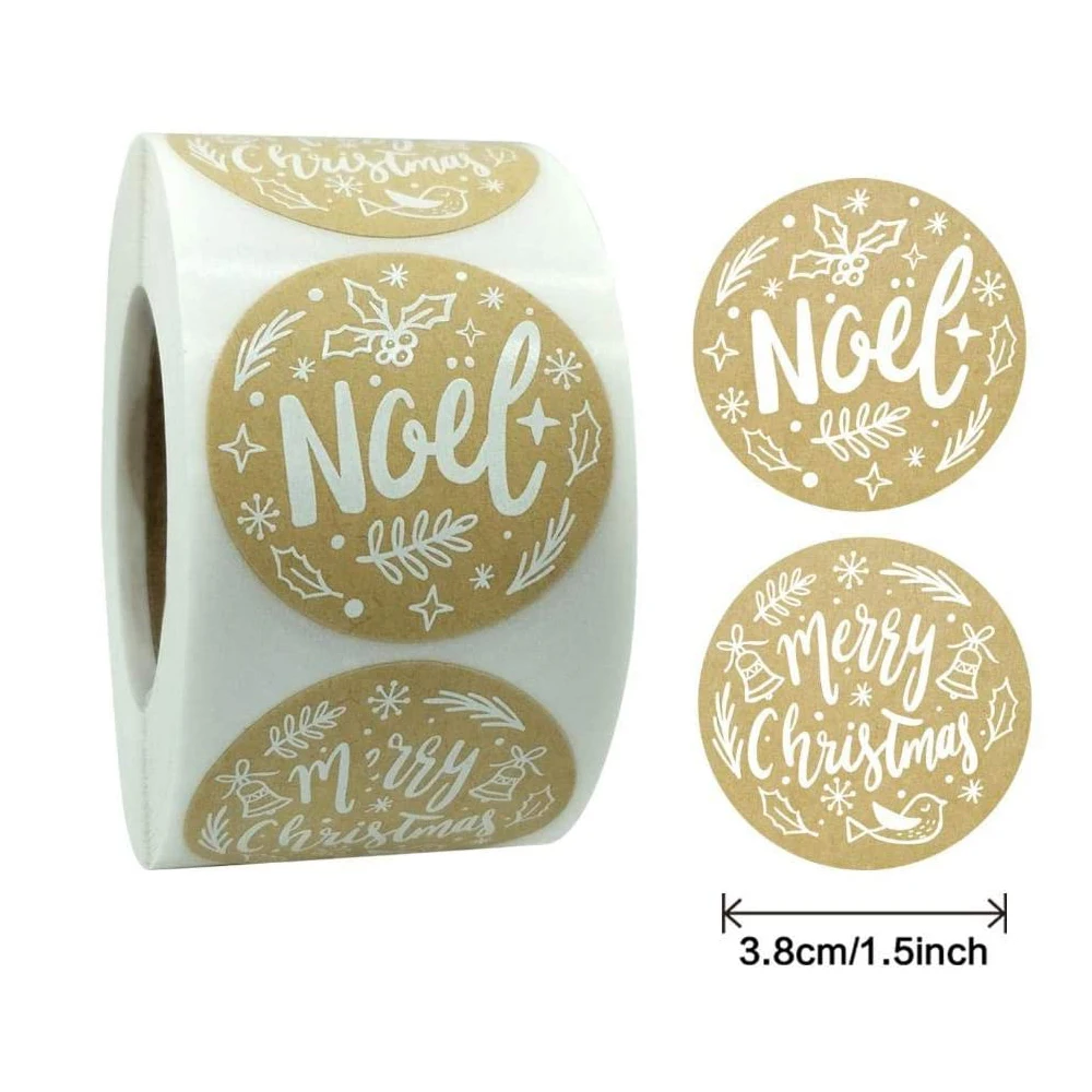 

1.5 Inches Round Kraft Thank You Christmas Stickers Roll 500pcs Labels Xmas Envelope Sealing Labels Holiday Gift Decor Stickers